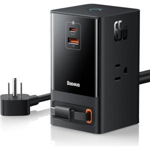 imageBaseus 6in1 65W Charging Station with Retractable USBC Cable Power Combo USB C Power Strip for Multiple Devices Fast Charger for iPhone MacBook Samsung PS5 for HomeOfficeDormTravel