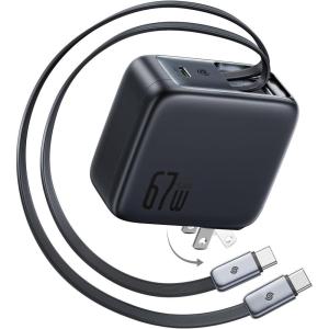 imageBaseus Enercore CJ11 Retractable USB C Charger 67W 3 in 1 Fast Charging Block with Foldable Plug PDPPS for Galaxy S25iPhone 171615 SeriesMacBook AirAirpods 467W 2