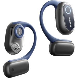 imageBaseus OpenEar Headphones HiRes Wireless Audio with LDAC Rich Bass Comfortable Silicone Cushion Design 60H Play AI Clear Calls Bluetooth 54 IPX4 OpenEar Earbuds  Bowie MF1Black