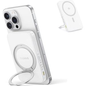imageBaseus Qi2 MagSafe Power Bank UltraSlim PicoGo 15W UltraFast Wireless Portable Charger with 360 Rotatable Ring Stand 5000mAh Magnetic Battery Pack for iPhone 1615141312 Series WhiteWhite