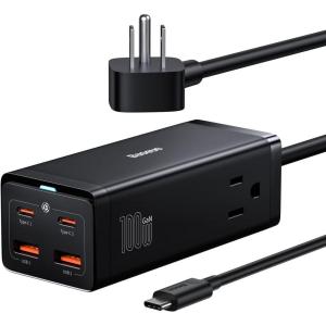 imageBaseus USB C Charger PowerCombo 65W  6 in 1 Travel Power Strip USB C Desk Charging Station with 2AC Outlets Fast Charging Extension Cord for Laptops iPhone Samsung iPad 100W Type C Cable Included100W