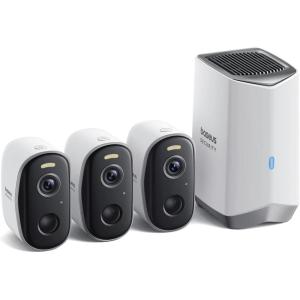 imageBaseus Wirelsss Cameras for Home Security N1 3Cam Kit with 2K Clarity No Monthly Fee 16TB Expandable Local Storage 210Day Battery Life Spotlight ampamp Alarm Compatible with Alexa and Google Home