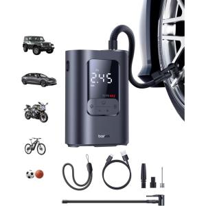 imageBaseus Tire Inflator Portable Air Compressor 150PSI Cordless Air Pump for Car Tires 2X Faster Electric Inflator with 7500 mAh Battery Capacity LED Light Car Motorcycle Bicycle Ball Car Accessories