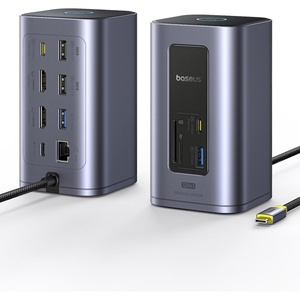 image:imageBaseus Nomos Air Mac 12 in 1 Docking Station Dual Monitor Laptop Docking Station with 2K HDMIDP 10Gbps USBCA 100W PD USB C Docking Station Compatible for macOS Displaylink Driver Required12 in 1 for Windows